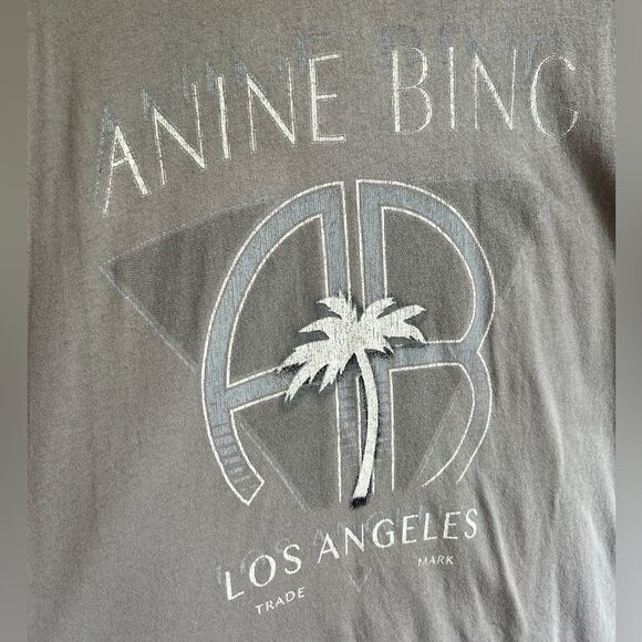 Anine Bing Tee Gray Short Sleeve TShirt Womens Small 4 6 Palm Tree Los Angeles - Picture 1 of 6